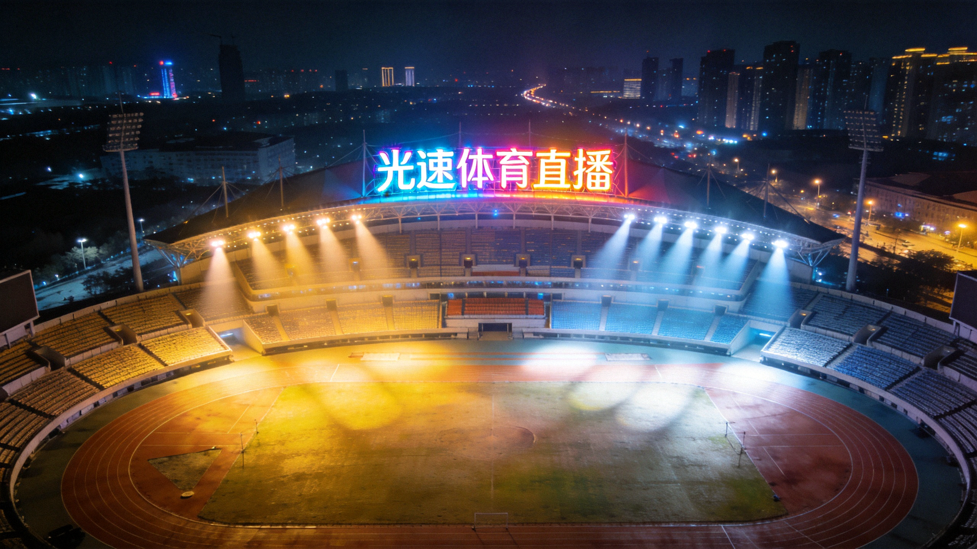 光速体育直播体育场夜间全景灯光璀璨